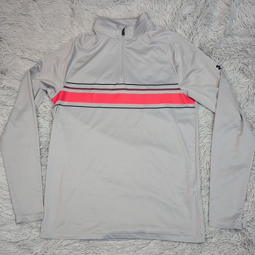 Under Armour Shirt Mens S Gray Fitted Quarter Zip Athletic Active Golf Outdoors